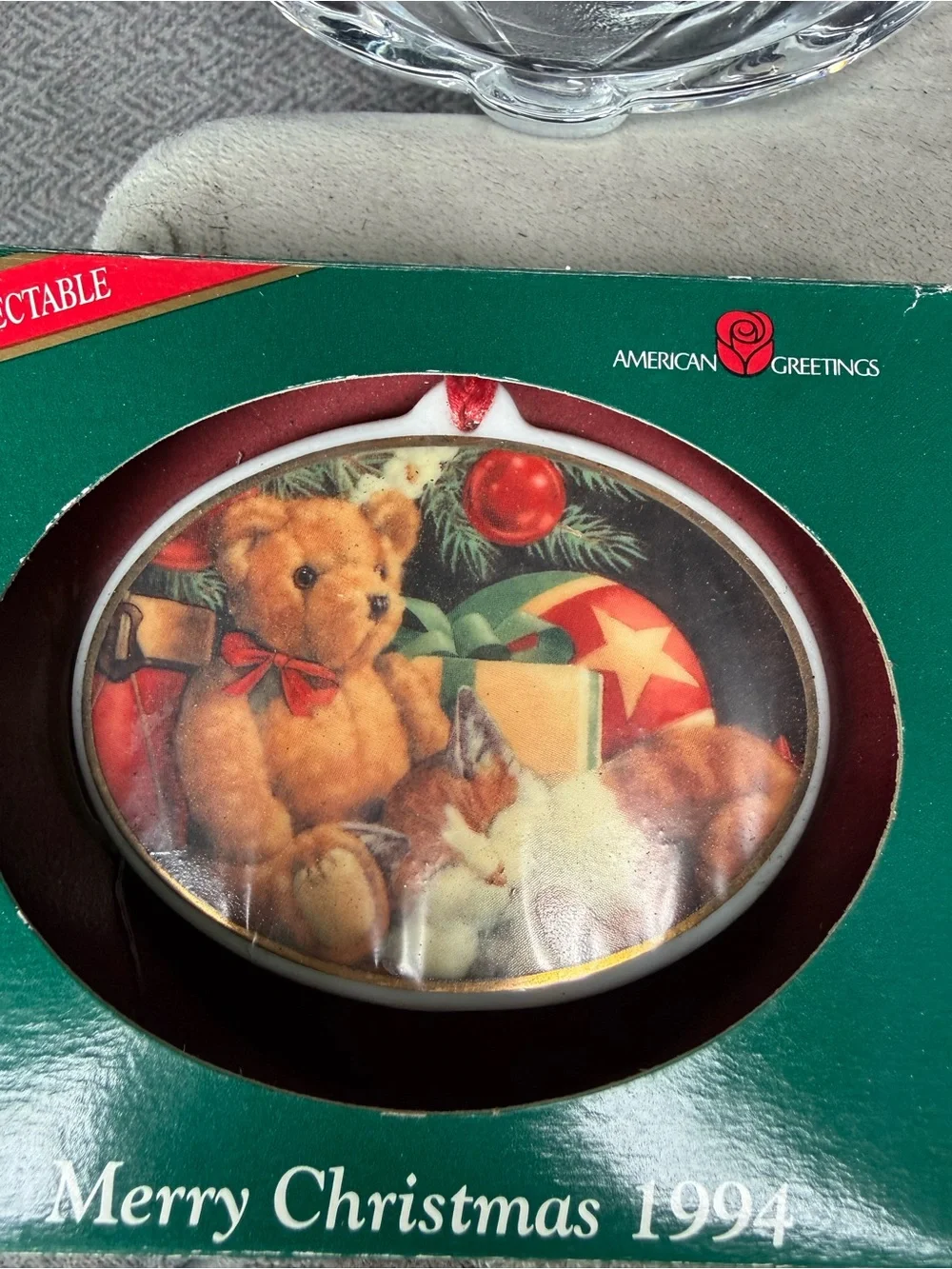 Vintage Glass bear sweet dish & 90s Xmas tree decoration holiday ornament